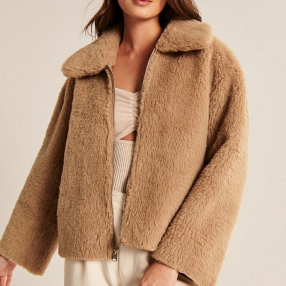 Abercrombie & Fitch Tan Faux Shearling Teddy Jacket